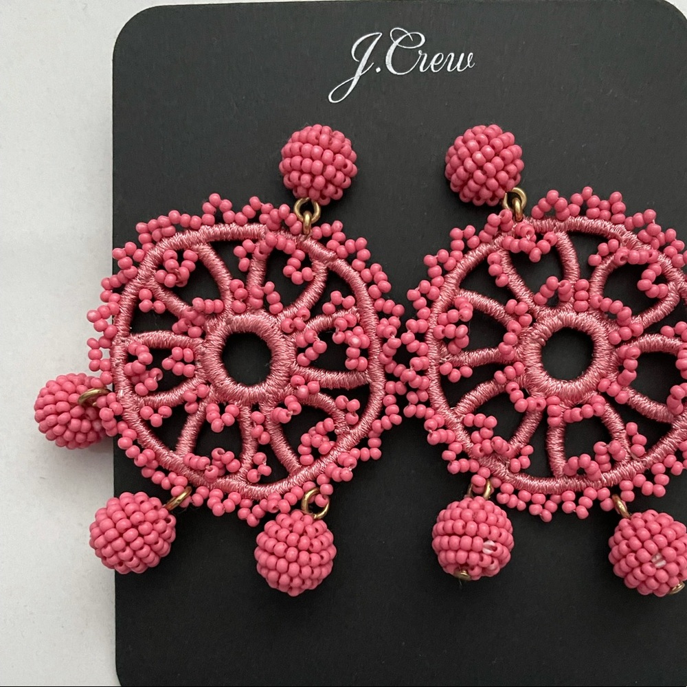 JCREW Beaded Crochet Earrings NWT OS Pink - Picture 5 of 7